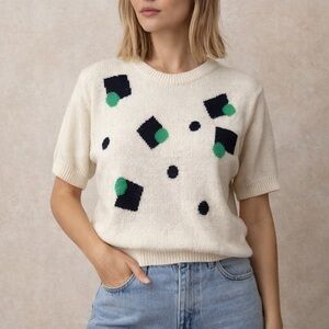 Lucia Vintage Knit Sweater Geometric Ramie Cotton 90s Cream M